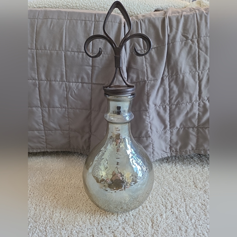 Pier 1 Imports Decanter With Metal Fleur De Lis Stopper
